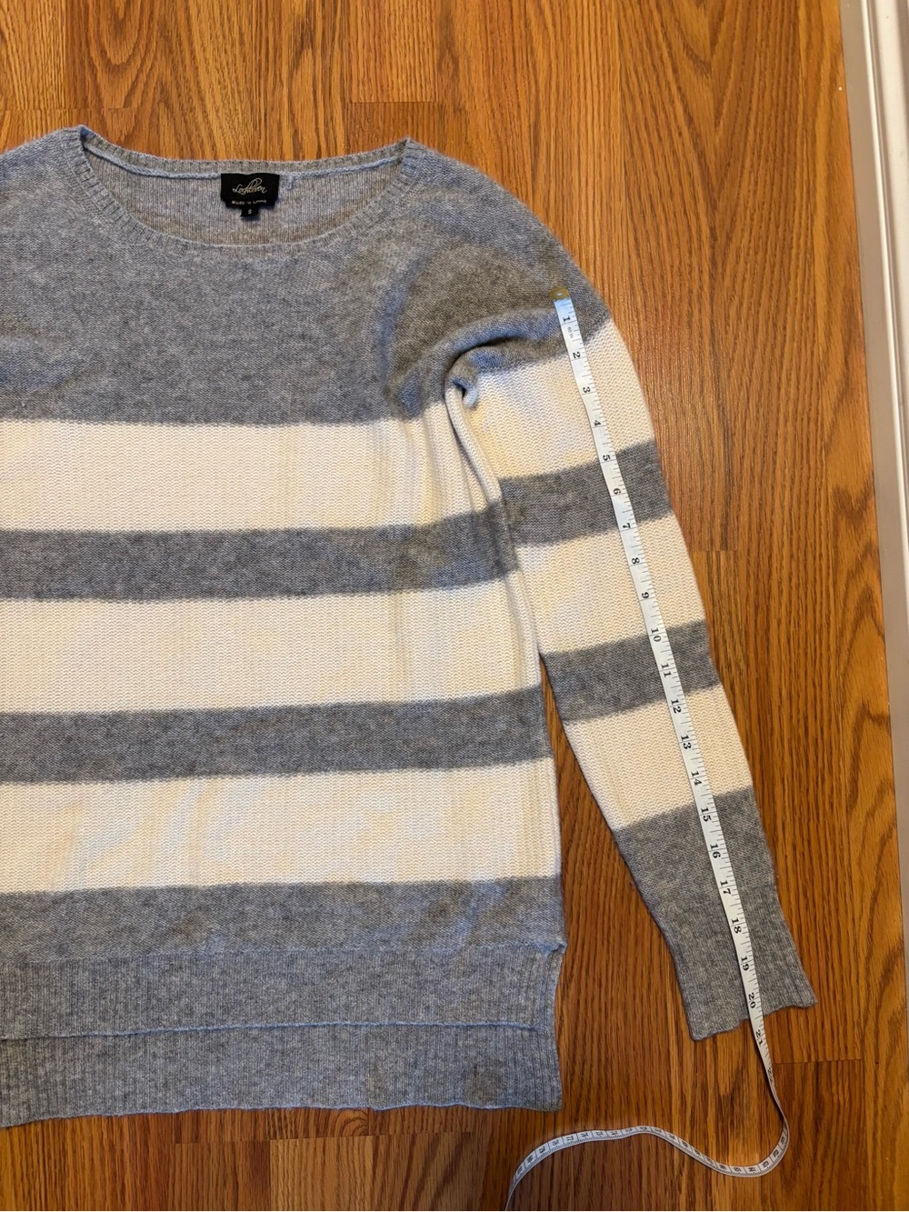 Cozy Striped Crewneck Sweater - Gray & Cream - Picture 4 of 8